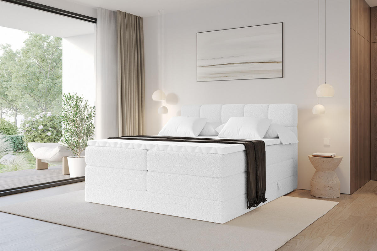 BOXBETT mit Matratze H3/H4 - FAMA KING - 120x200 cm Weiß Quelle - Weiß, Holzwerkstoff (120/200cm) - ALTDECOR