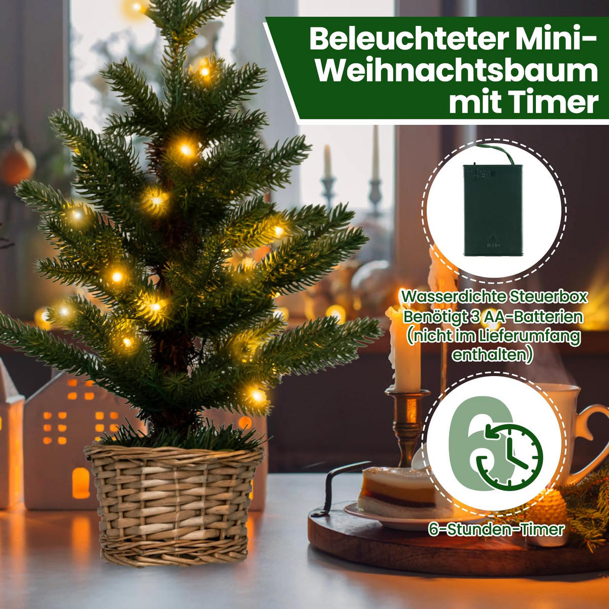 WEIHNACHTSBAUM beleuchteter Mini Tisch Tannenbaum 48 cm grün - Grün, Kunststoff (48cm) - COSTWAY