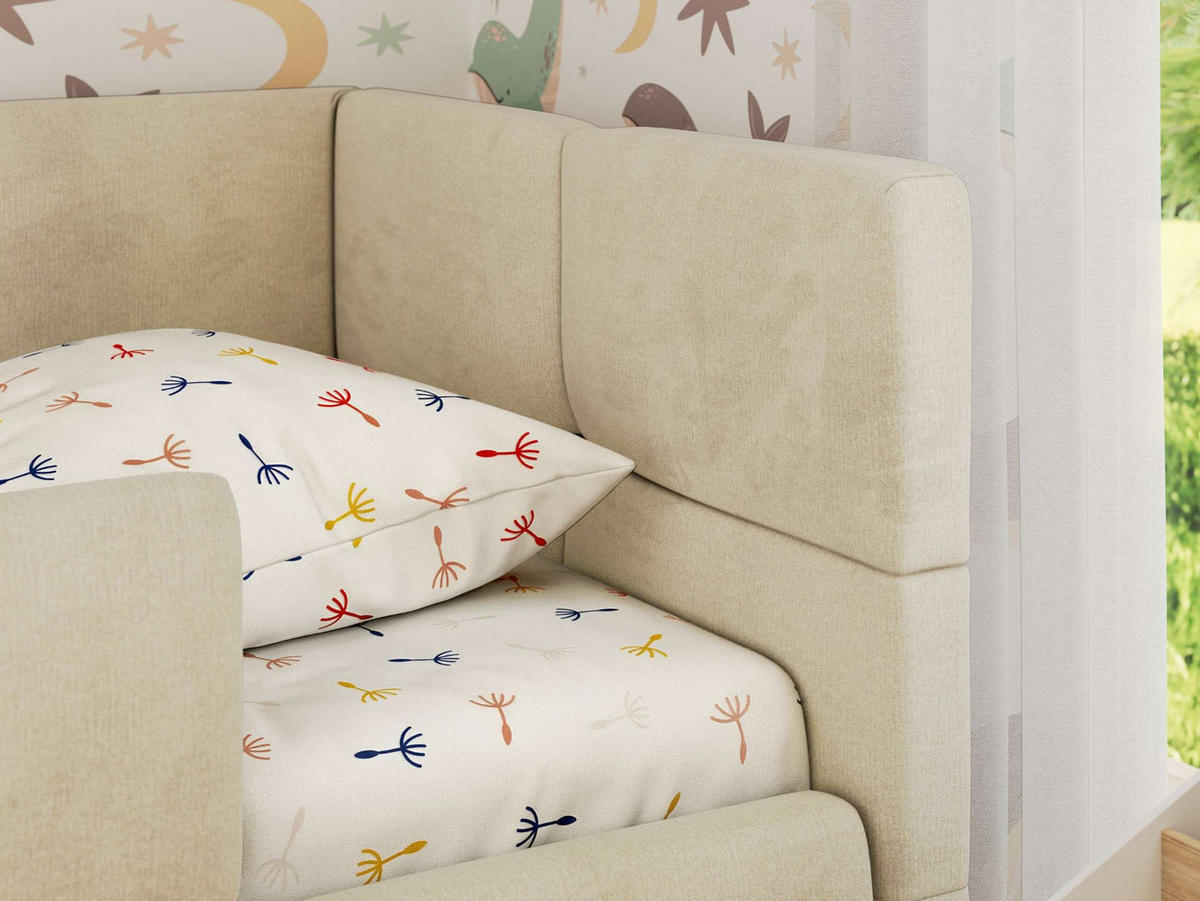 DĚTSKÁ POSTEL ARVO ALTA 90/200 - Béžová Samet - Pravá - béžová, textil (90/200cm) - MKS