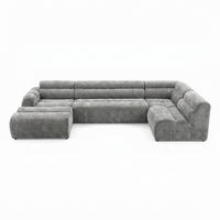 6-SITZER modulares Wohnlandschaft U XXL VEER SET 5 Rechts, 368 x 175 cm, Chenille Webstoff Grau - Schwarz/Grau, Holz/Kunststoff (175/75/368cm) - Muffo
