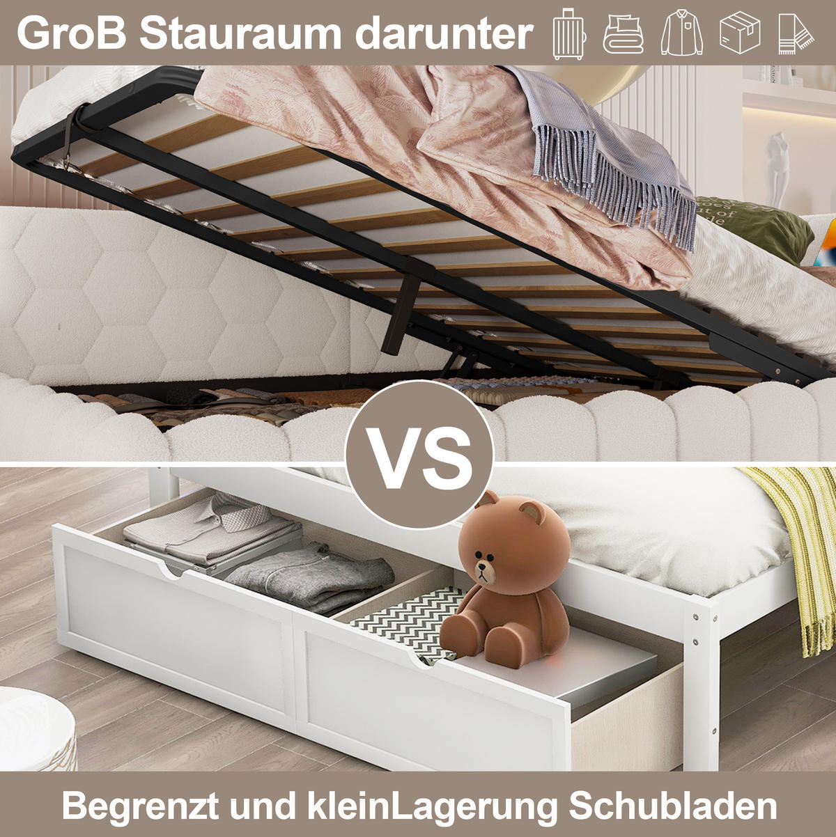 POLSTERBETT 140/200 cm Weiß aus Vliesimitat mit Stauraum - Weiß, Textil (140/200cm) - OKMYHOME