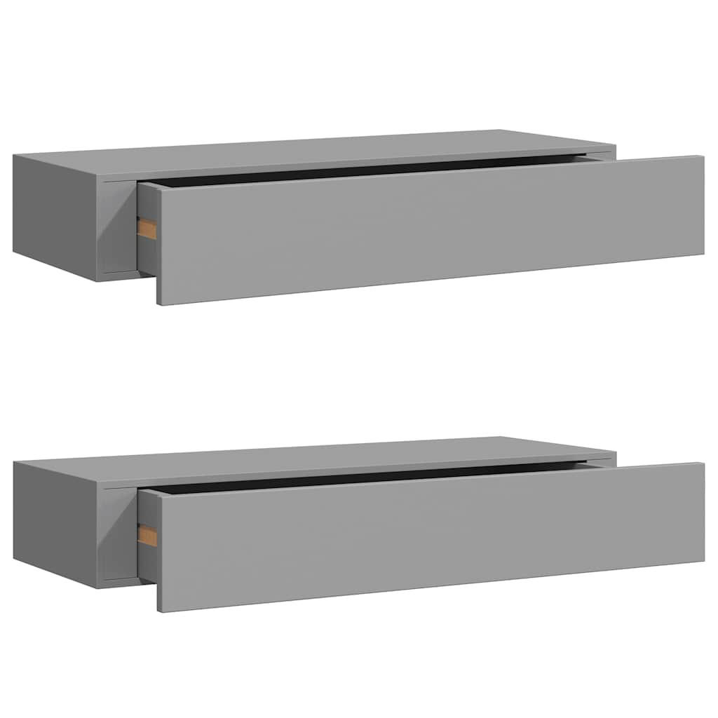 WANDREGALE mit Schubladen 2 Stk. Grau 60x23,5x10 cm - Grau, Holzwerkstoff (60/10/23.5cm) - furnicato