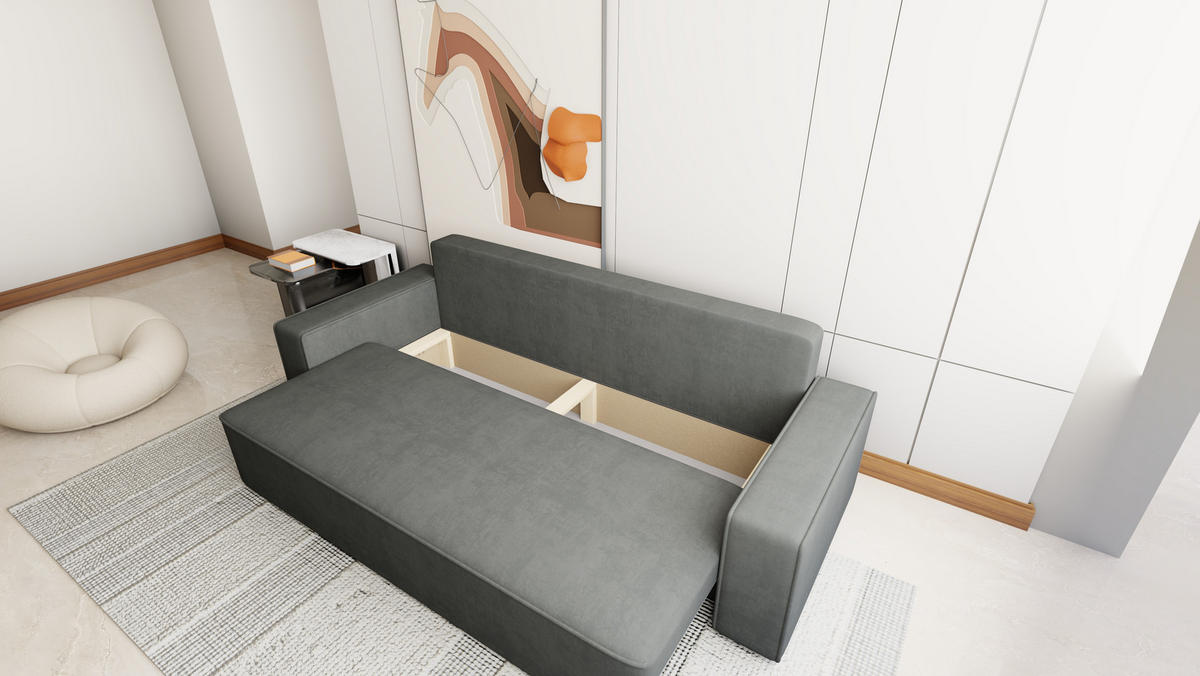 SOFA Veno mit Bettkasten und Schlaffunktion, Velourstoff - Graphitfarben, Holzwerkstoff (242/85/95cm)