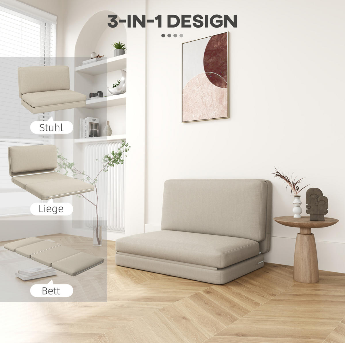 SCHLAFSOFA 120/275 cm Liegefläche in Beige – faltbar und platzsparend - Beige, Textil (120/10/275cm) - BEAOK
