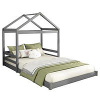 HAUSBETT 140/200 cm aus Kiefernholz und MDF – in Grau mit Lattenrost - Grau, Holz (140/200cm) - BEAOK