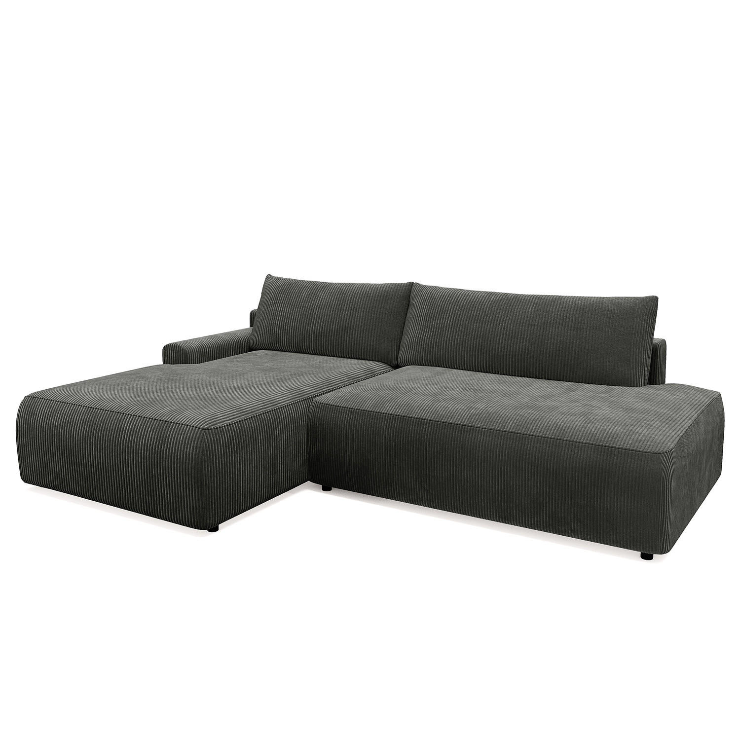 ECKSOFA mit Schlaffunktion - Longchair - Dunkelgrau/Schwarz, Kunststoff/Textil (253/167cm) - home24