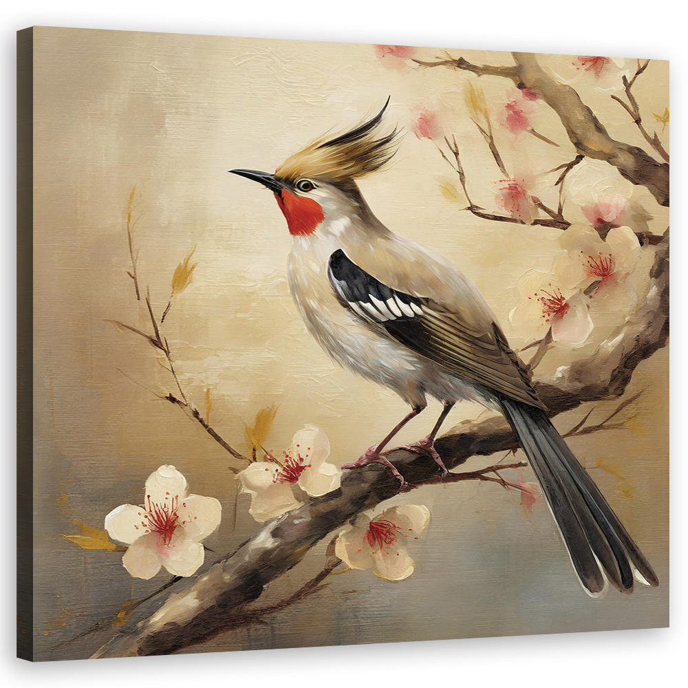 WANDBILD vögel tiere blumen natur - Beige, Textil (40/40cm) - Feeby