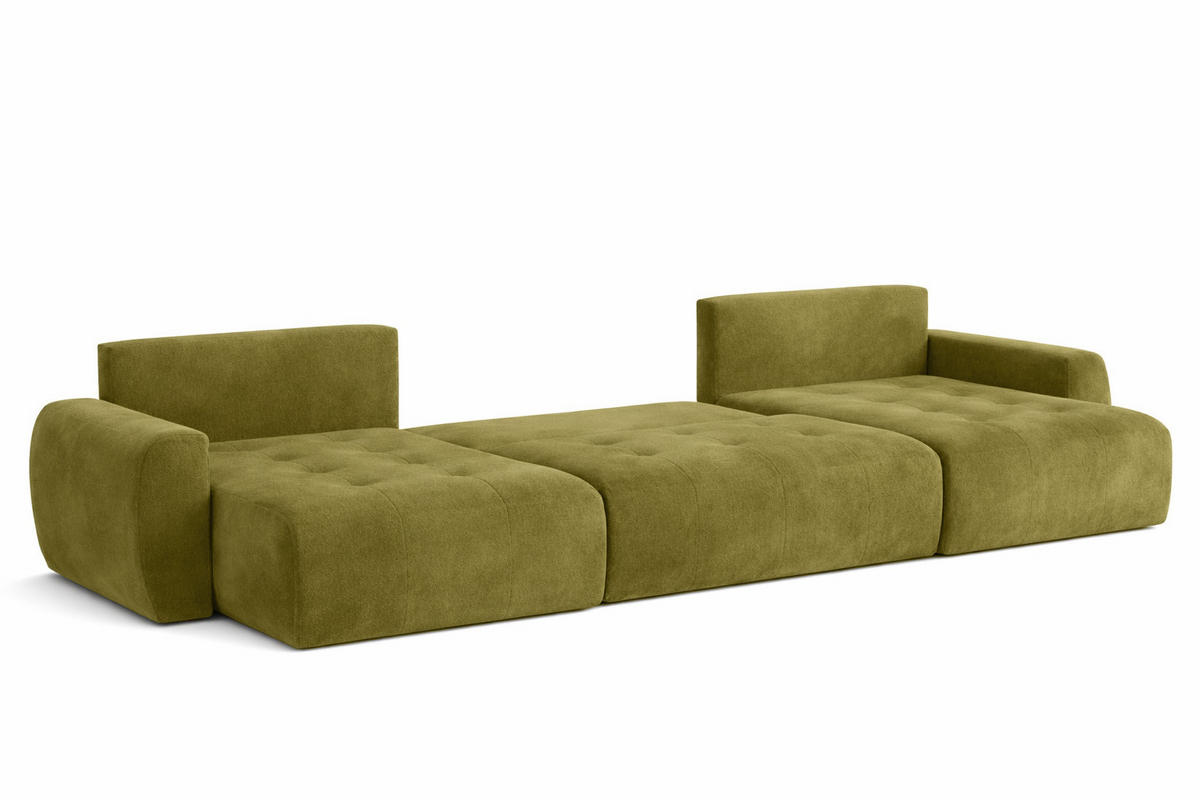 ECKSOFA Mit Schlaffunktion Und Bettkasten U-Form Ivo U, Veloursstoff Salvador, Olive - Olivgrün, Holz (342/142cm) - Kaiser Möbel
