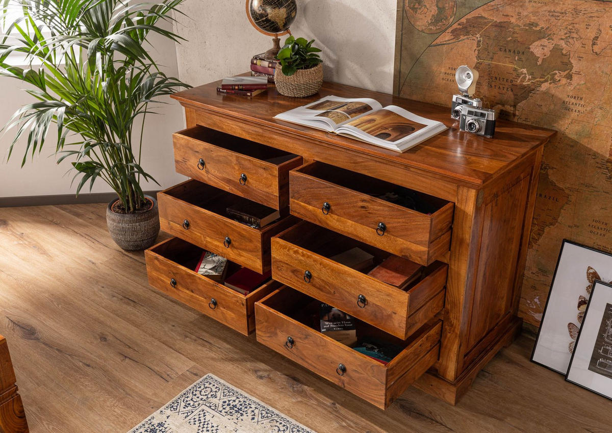 KOMMODE Akazie 145x58x90 honig lackiert OXFORD #0447 - Braun, Holz (145/90/58cm) - Massivmoebel24