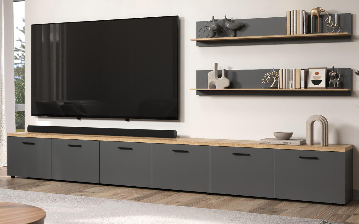 WANDBOARD grau, Evoke Eiche hängend, Wandregal 167 x 25 cm - Eichefarben/Anthrazit, Holzwerkstoff (167/25/18cm) - Top.Furn