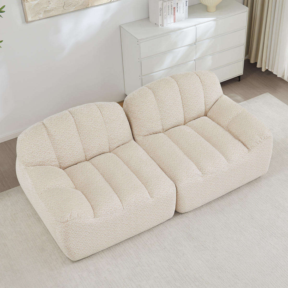 2-SITZER SOFA Granulierter Fleece Beige Weiß - Beige, Textil (210/79/104cm) - WISHDOR