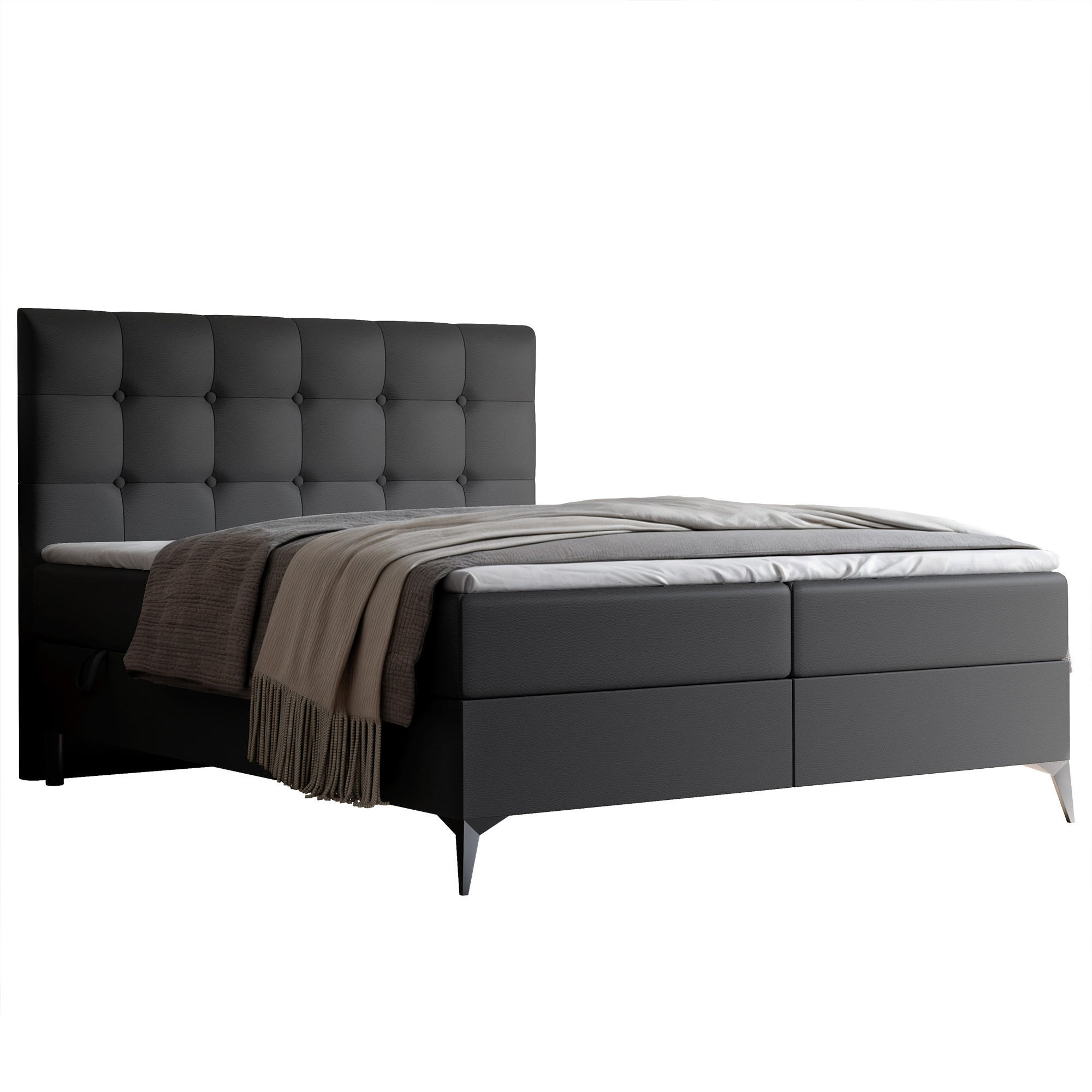BOXBETT BAILEY 180/200 cm mit Matratze und Topper, Schwarz - Schwarz, Holzwerkstoff/Textil (180/200cm) - Idohome