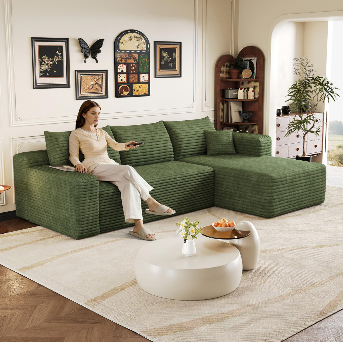 ECKSOFA 241/151/58 cm grün aus Stoff ohne Montage - Grün, Textil (151/241cm) - OKWISH