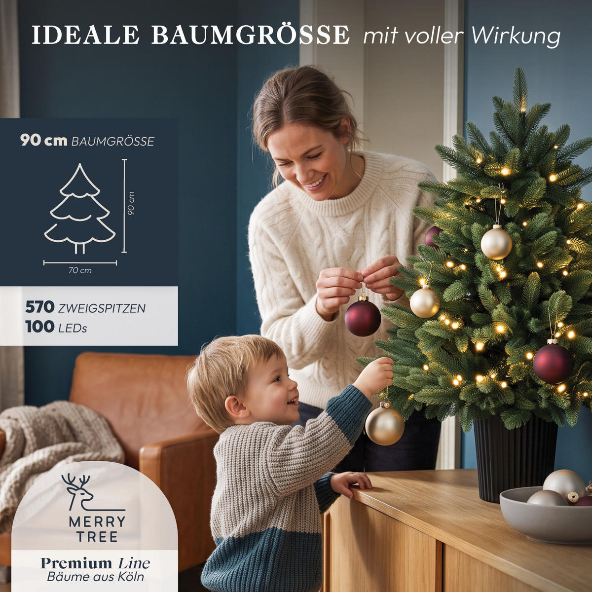 WEIHNACHTSBAUM mit PE-Spritzguss-Nadeln und LED Beleuchtung, 90 cm - Grün, Kunststoff (90cm) - Merry Tree