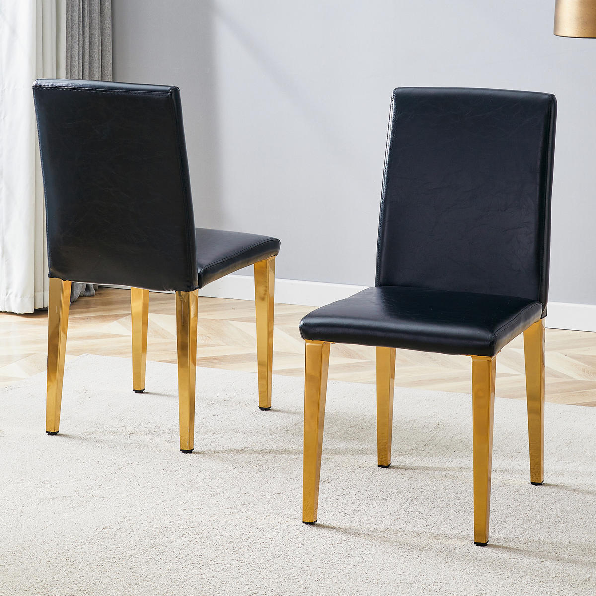 STUHL-SET DE-36598 2 Stück mit PU-Bezug und Metallbeinen Schwarz - Goldfarben, Metall (47/90/41cm) - ComfortXL