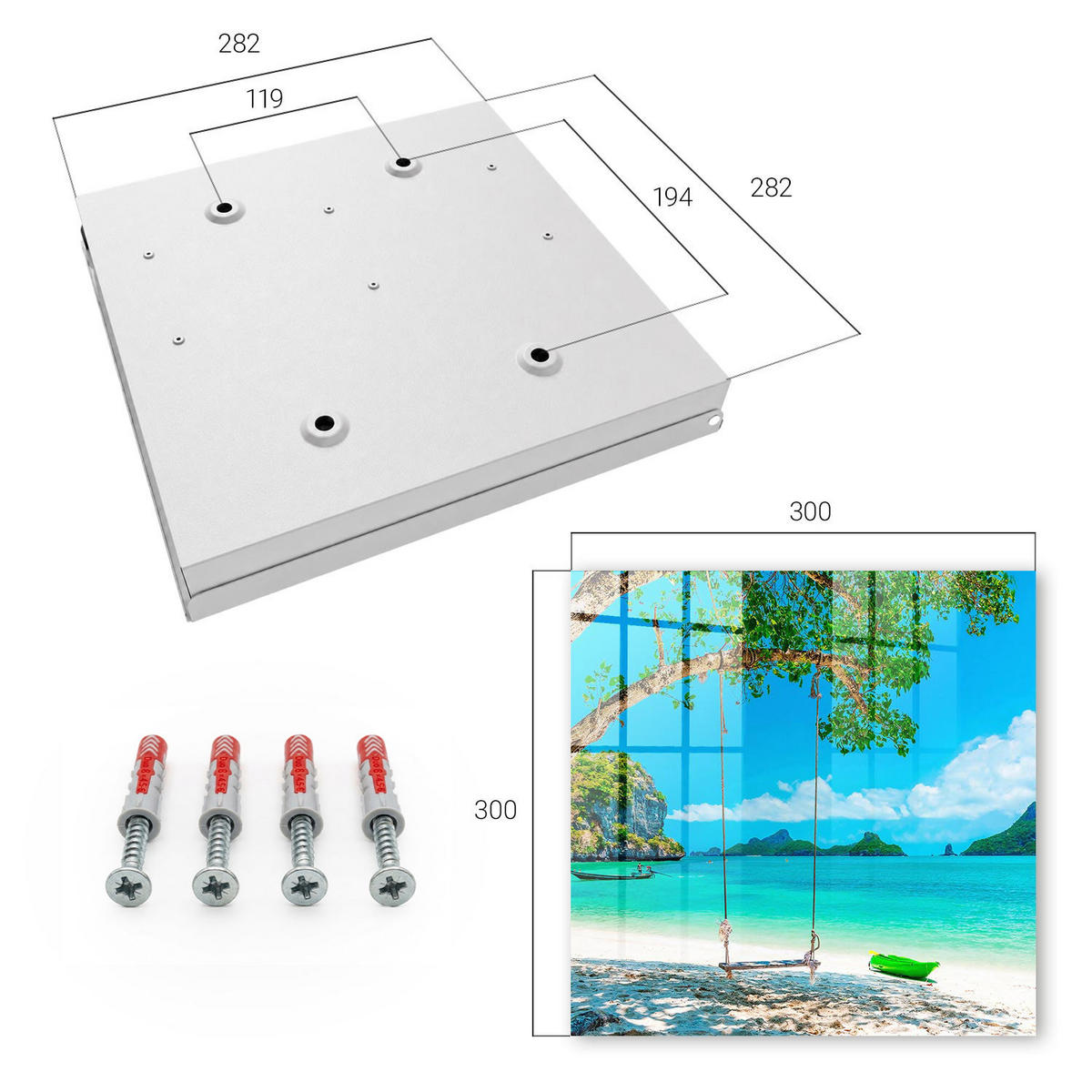 SCHLÜSSELBOX Weiß 30x30 cm – Türöffnung nach rechts - Tropisches Paradies - Türkis, Metall (30/30/5cm) - TULUP