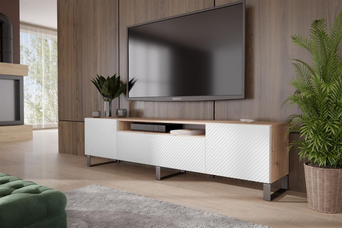 STOJACÍ TV STOLEK CAVA, 200/41/40 cm, dub Artisan - bílá/dub artisan, kompozitní dřevo (200/41/40cm) - MASSENO