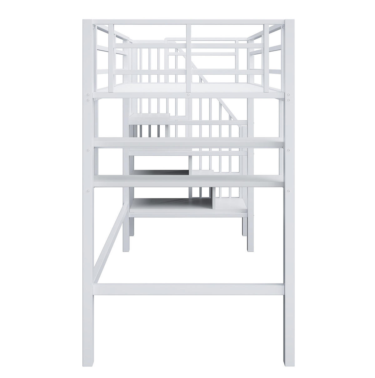 HOCHBETT 90/200 cm, Weiß mit Regalen, Stauraumleiter, ohne Matratze - Weiß, Metall (90/200cm) - MIVRAY