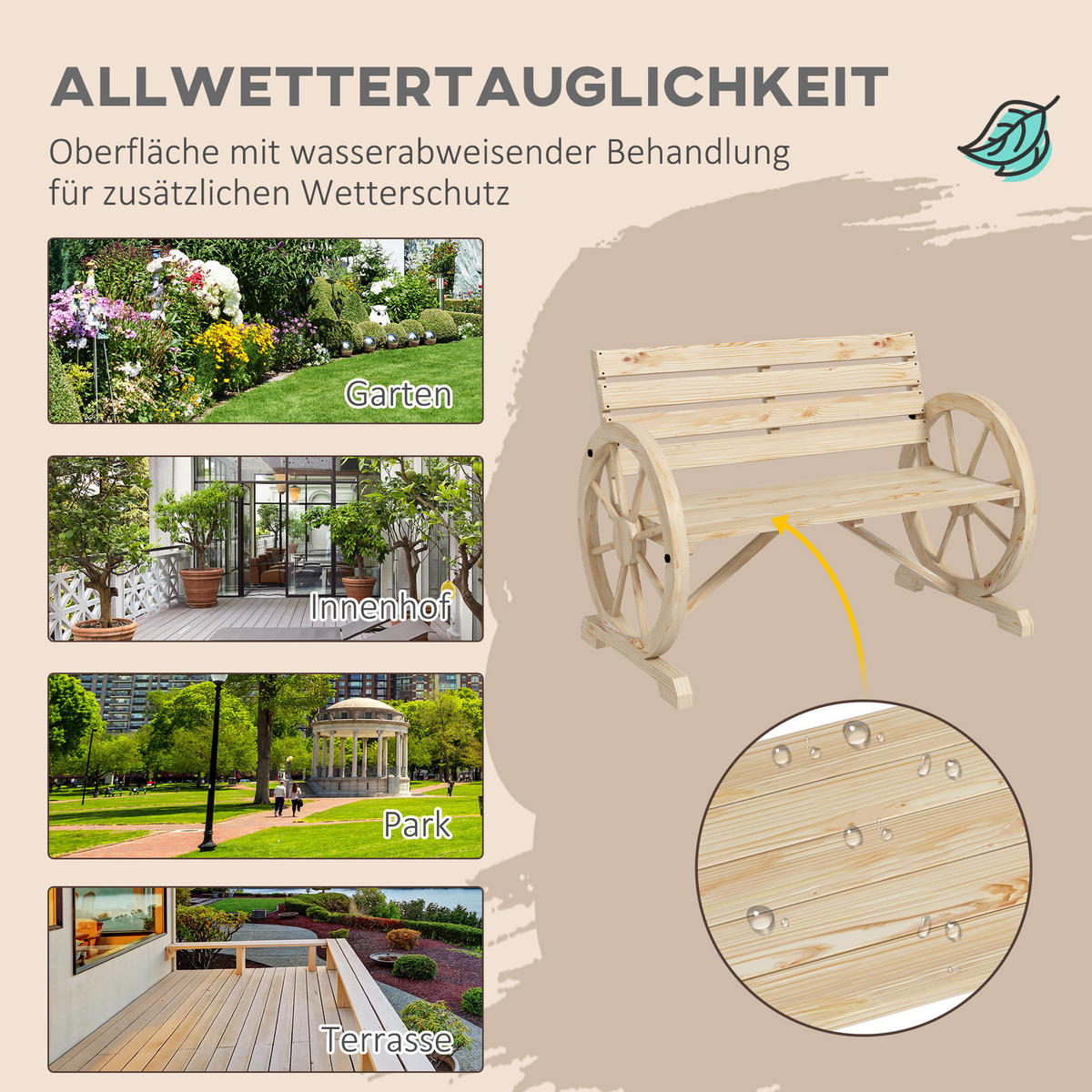 GARTENBANK, Tannenholz, Naturholz - Naturfarben, Holz (56/79/105.5cm) - Outsunny