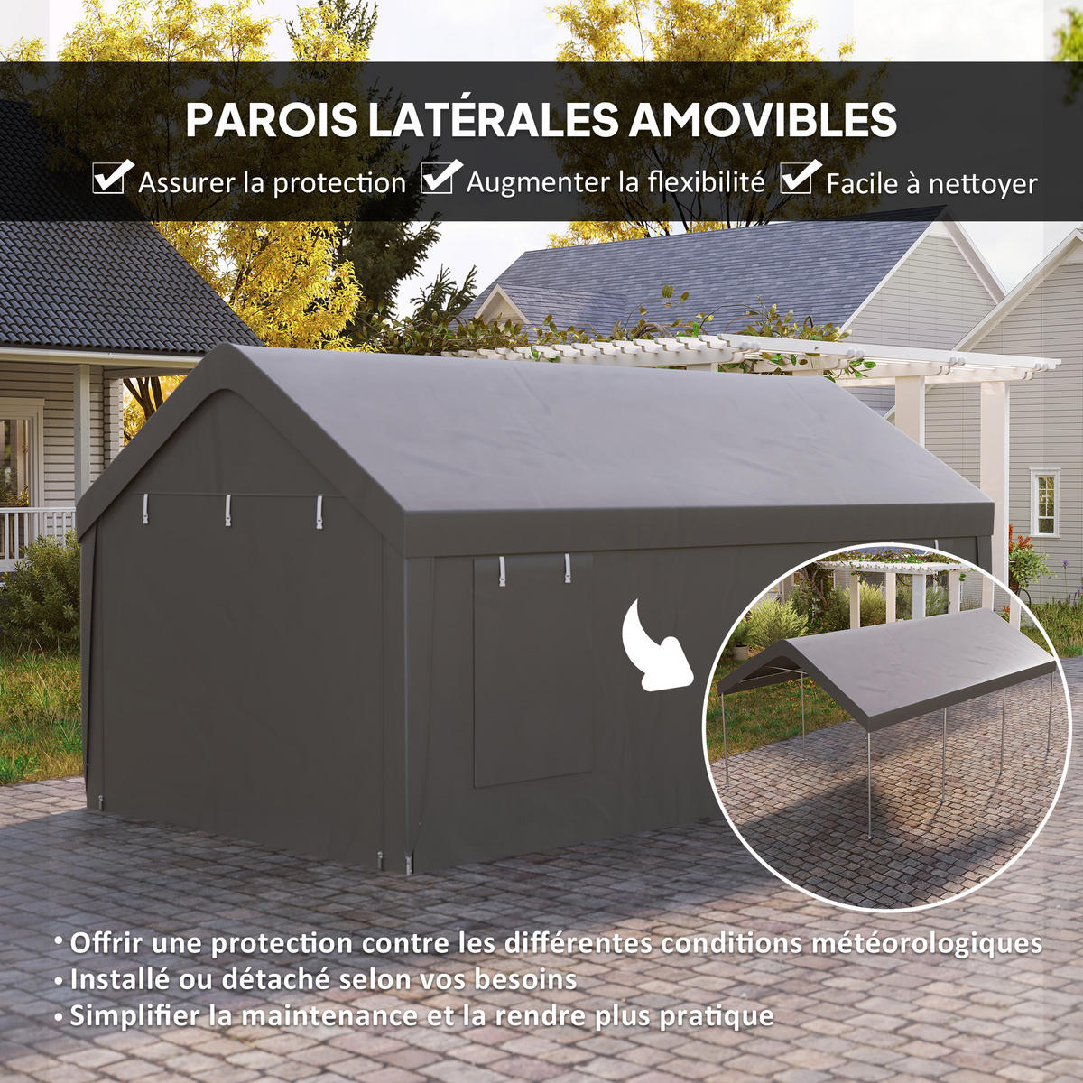 CARPORT DE-12659 300/600 cm mit 2 Rolltüren und 4 Fenstern Dunkelgrau - Dunkelgrau, Kunststoff (303/280/600cm) - ComfortXL