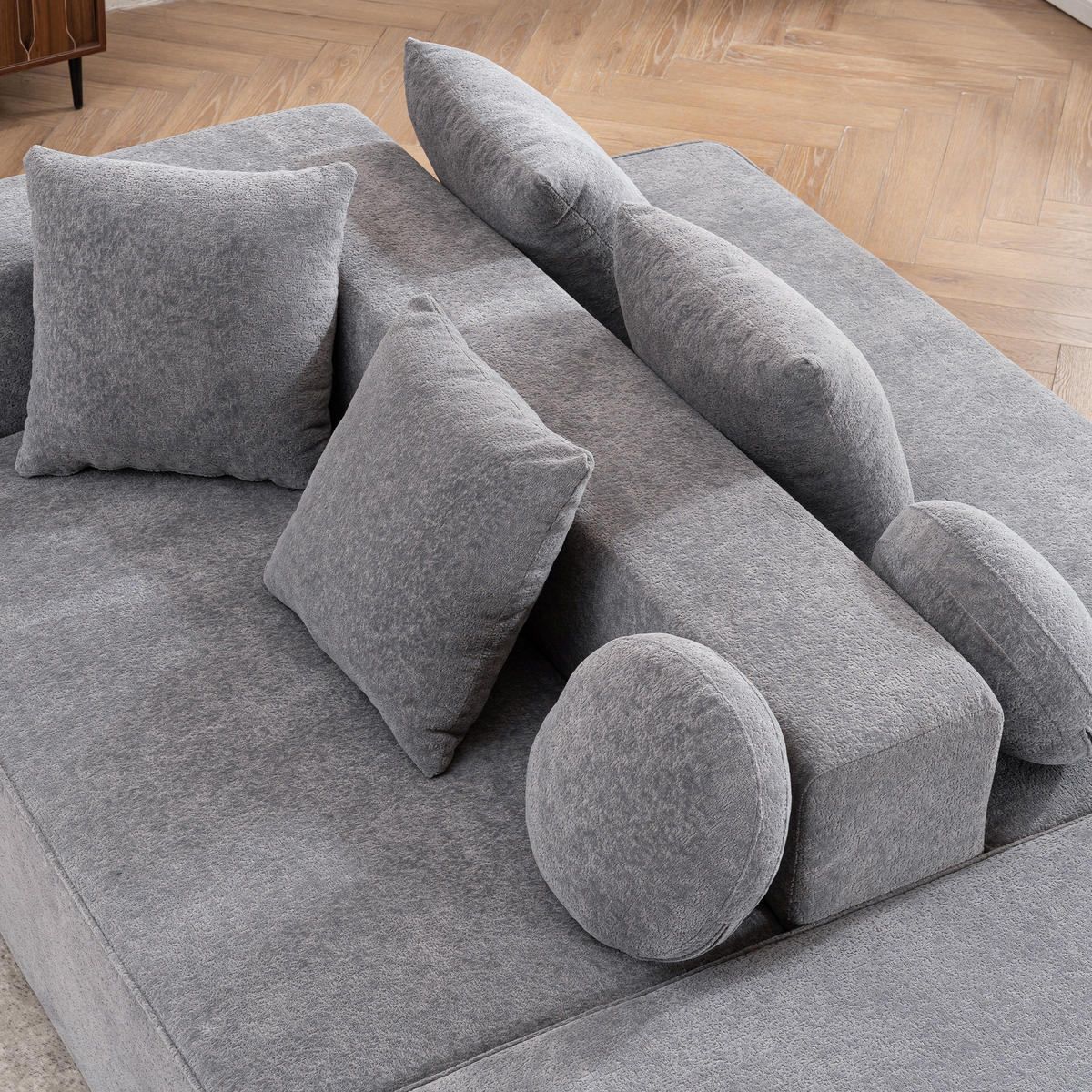 WOHNLANDSCHAFT Chenille Grau mit Kissen - Grau, Textil (263/66/171cm) - WISHDOR