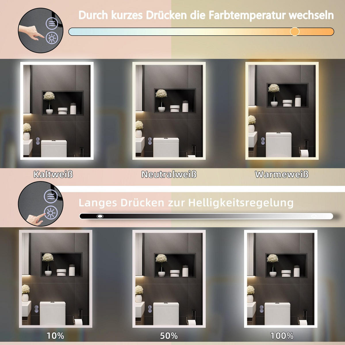 BADEZIMMERSPIEGEL Reddy mit LED-Leuchte 80/60 cm - Weiß, Glas (80/2.9/60cm) - Nettlife