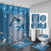DUSCHVORHANG SET Blau mit Haken inklusive Bodenmatte Toilettendeckel und Badematte - Blau, Textil (180/180cm) - MCBOSON