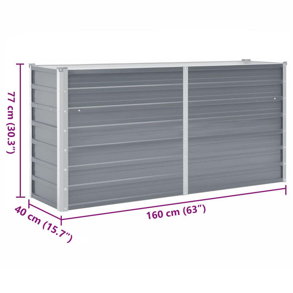 HOCHBEET 160/40/77 cm, aus Verzinkter Stahl, Grau - Grau, Metall (40/77/160cm) - vidaXL