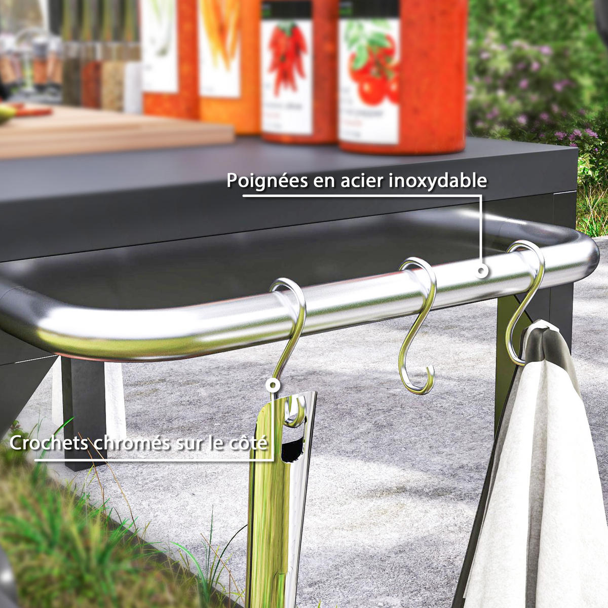 GRILLWAGEN DE-13779 mit Arbeitsplatte und Rollen Schwarz - Schwarz, Metall (55/86.5/135cm) - ComfortXL