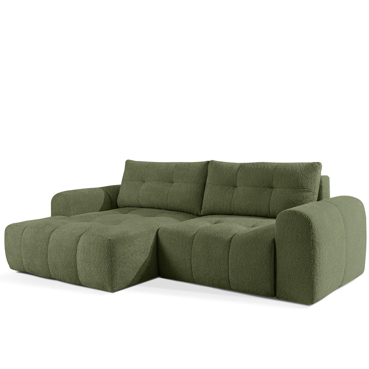 ECKSOFA LINKS RAVIA, Bouclé, Olivgrün - Olivgrün, Holz/Textil (256/104cm) - KONSIMO®