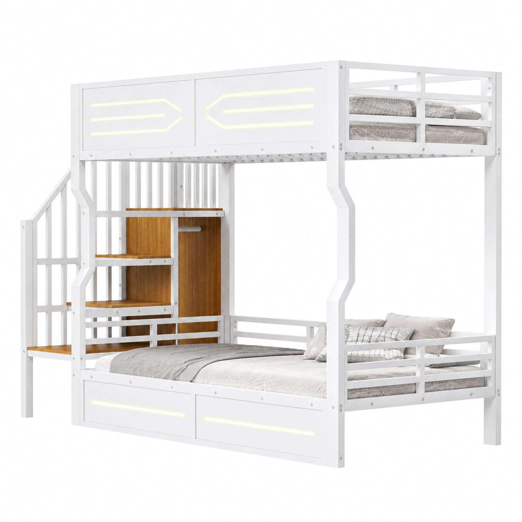MULTIFUNKTIONSBETT mit LED und Stauraumtreppe 90x200 cm Metall/MDF Weiß - Weiß, Metall (90/200cm) - Meubliv