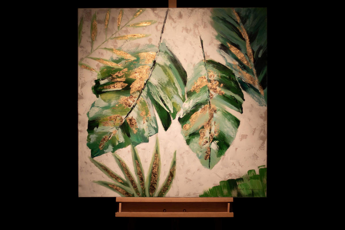 ACRYLBILD HANDGEMALT 90/90 cm - Weiß/Grün, Holz/Textil (2/90cm) - KUNSTLOFT