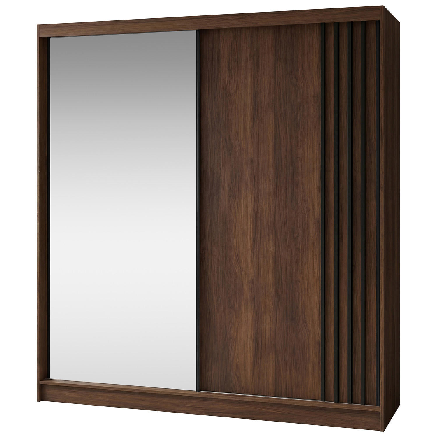 Beautysofa SKŘÍŇ S POSUVNÝMI DVEŘMI Nela II se zásuvkami a zrcadlem, 200 / 216 / 61 cm, ořech + černá