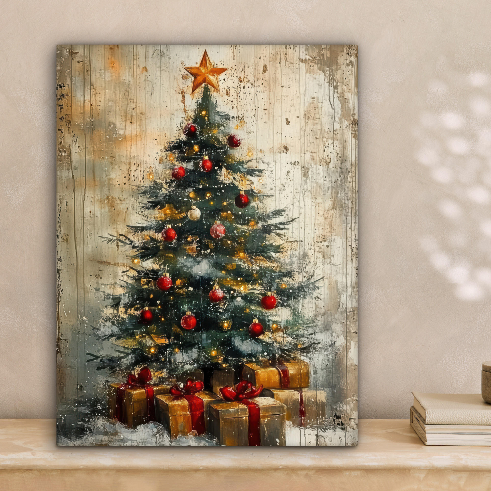 LEINWANDBILD Weihnachtsbaum - Vintage - Weihnachten - Geschenk 30x40 cm - Rostfarben, Textil (30/40cm) - MuchoWow