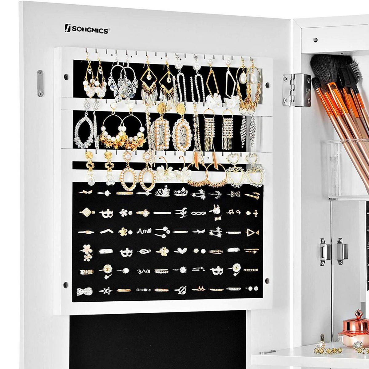 SCHMUCKSCHRANK GANZKÖRPERSPIEGEL - Weiß, Holzwerkstoff (110/10/37cm) - Hansiro