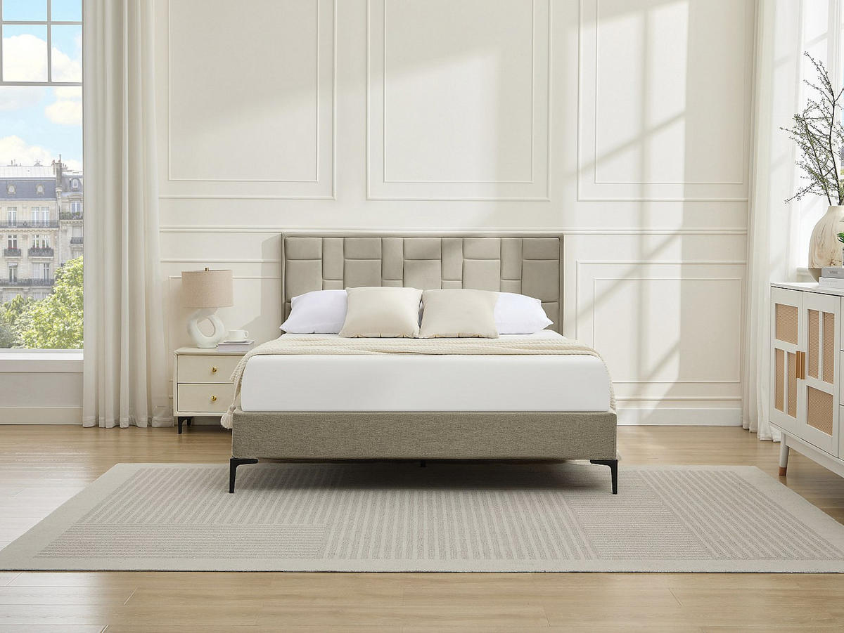 BETTKOPFTEIL - 140 cm - Samt - Taupe - HERMINE - Braun, Textil (140/110/8cm) - Vente-Unique