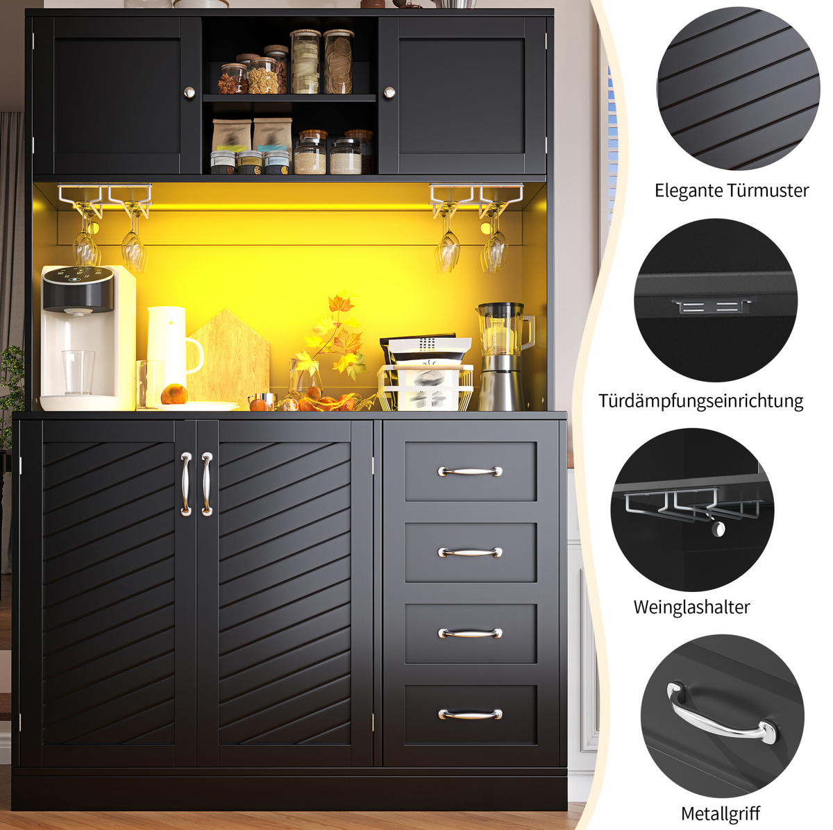 BIFE omara z LED-osvetlitvijo, 120/40/188 cm, MDF, črna - črna, leseni material (40/188/120cm) - OKMYHOME