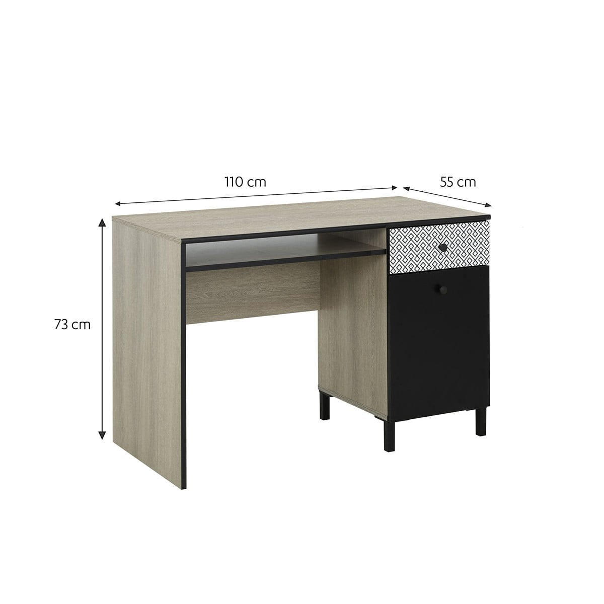 SCHREIBTISCH 1 Tür 1 Schublade Jakarta -Französisch Herstellung - Eschefarben, Holzwerkstoff (50/50/73cm) - Calicosy