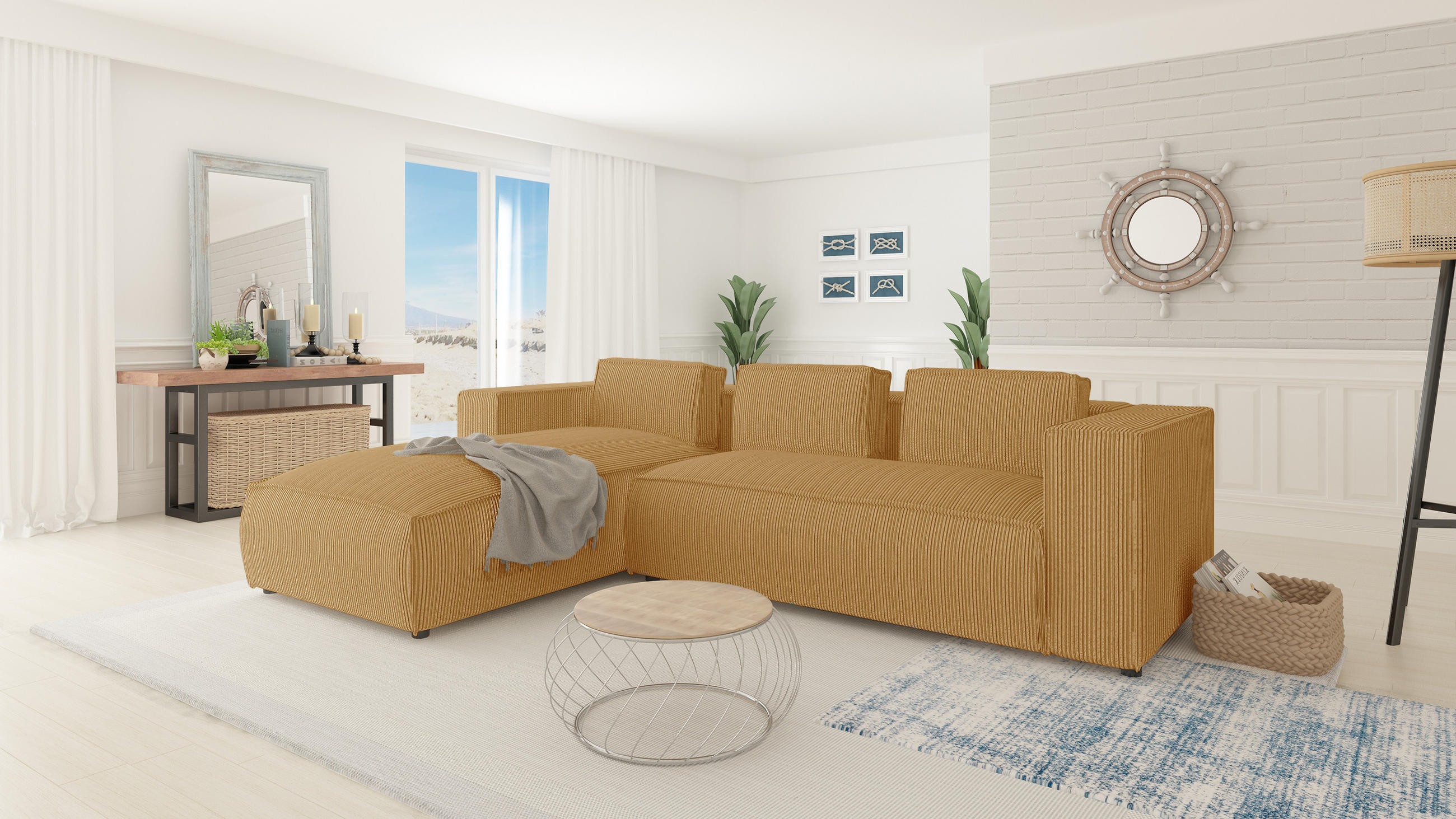 ECKSOFA Nova Honig Cord - Schwarz/Honig, Holz/Kunststoff (262/176cm) - S-Style Möbel