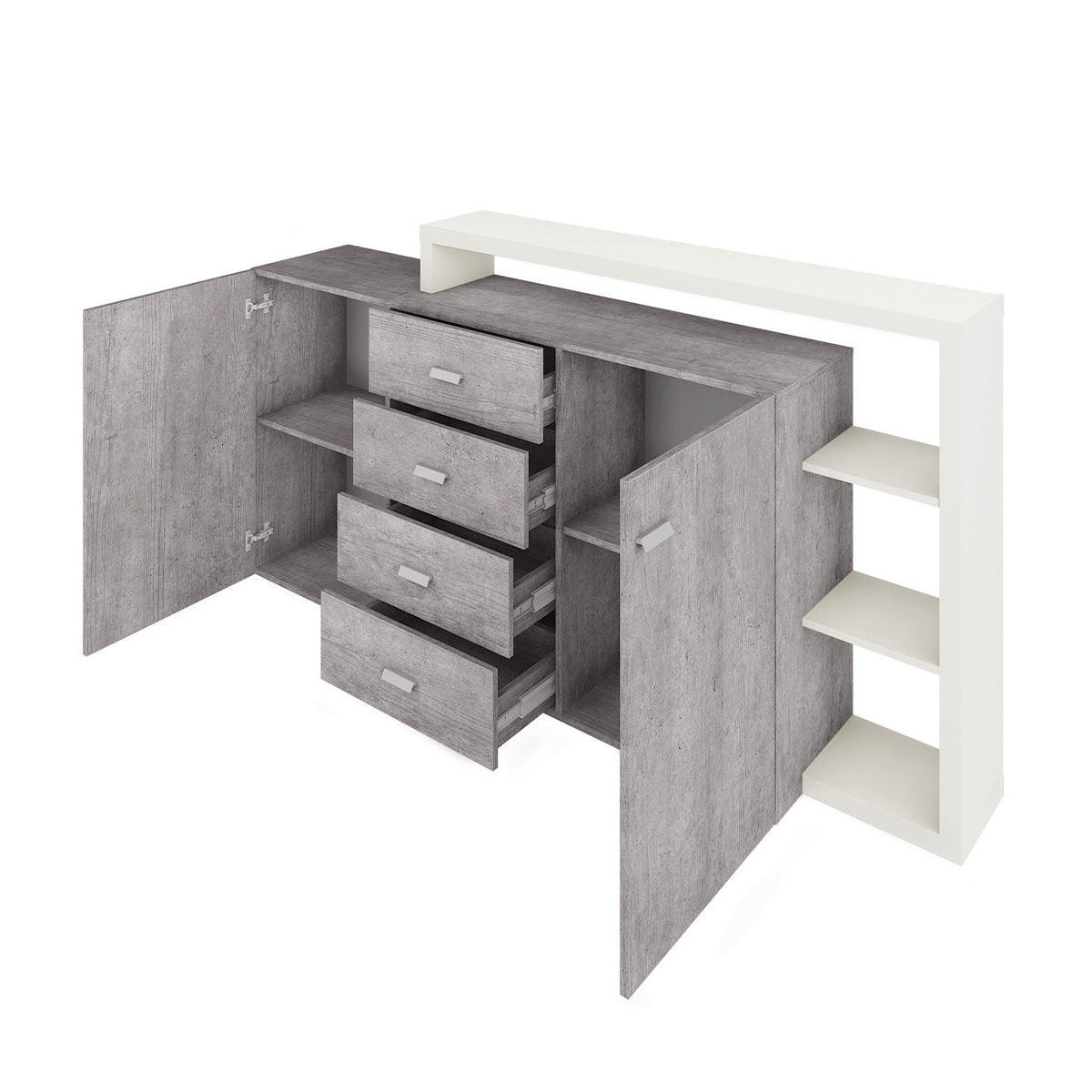 SIDEBOARD Ilyes Weiß und Beton - Weiß, Holzwerkstoff (180/98/37cm) - Petits-meubles