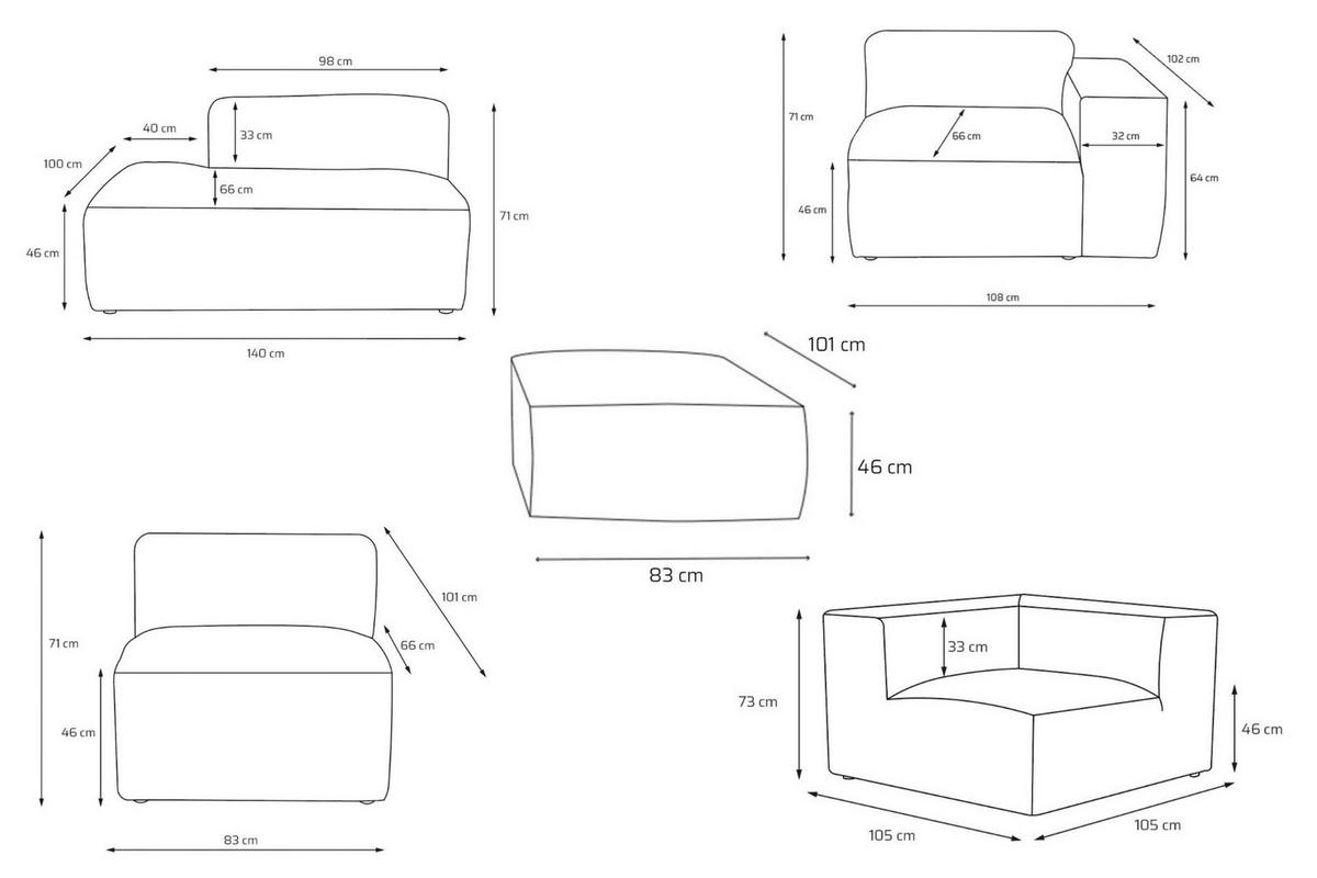 5-SITZER modulares Ecksofa HEAVEN SET 5 Rechts, Breite 380 cm Webstoff Dunkelgrau - Dunkelgrau/Schwarz, Holz/Kunststoff (245/380cm) - Muffo
