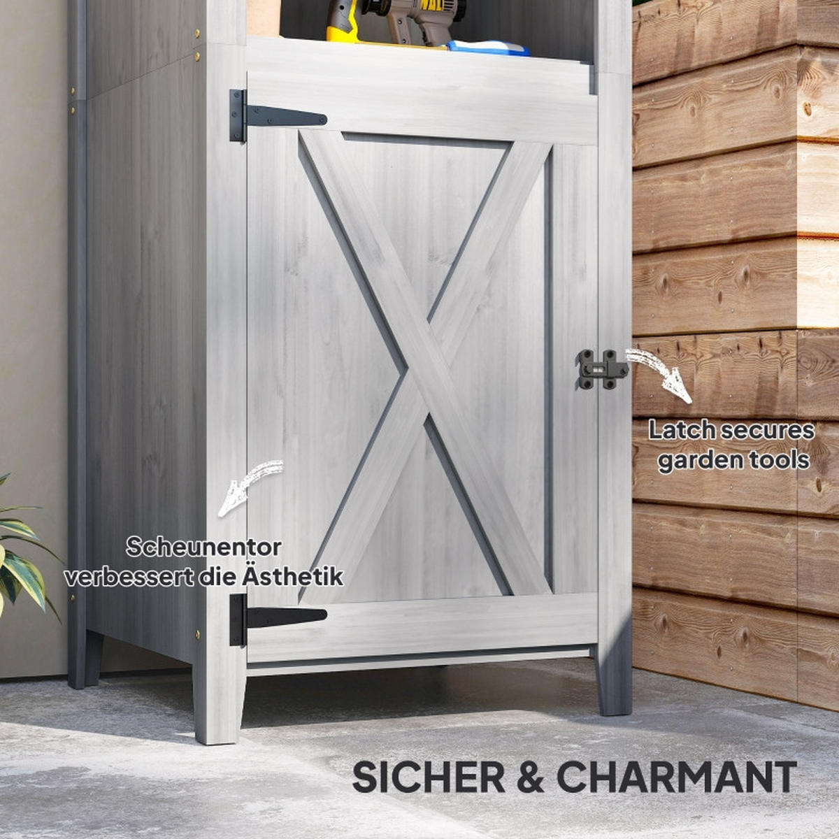 GARTENSCHRANK Holz Hellgrau - Grau, Holz (60/160/60cm) - ComfortXL