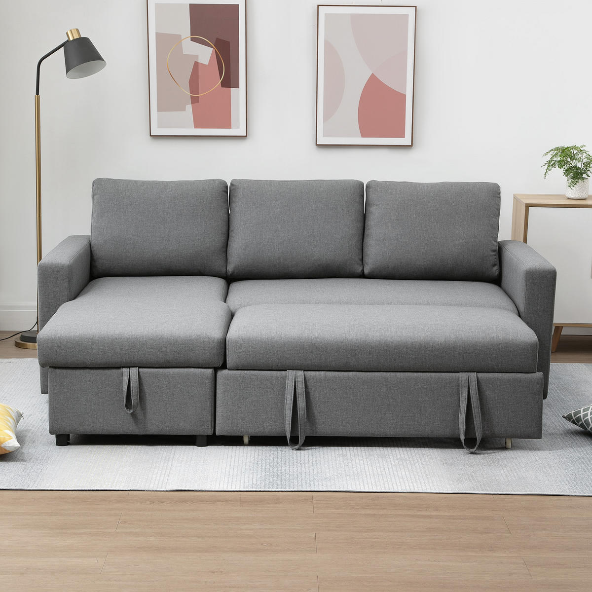 ECKSCHA LAEFSOFA DE-08208 mit Bettkasten & Chaiselongue Hellgrau - Hellgrau, Textil (146/211.5cm) - ComfortXL