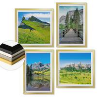 WANDBILDER 4er Set - 50x50 cm & 40x60 cm Goldrahmen - Grüne Hügel mit einer Burg - Goldfarben, Kunststoff (50/50cm) - ArtPrintCave