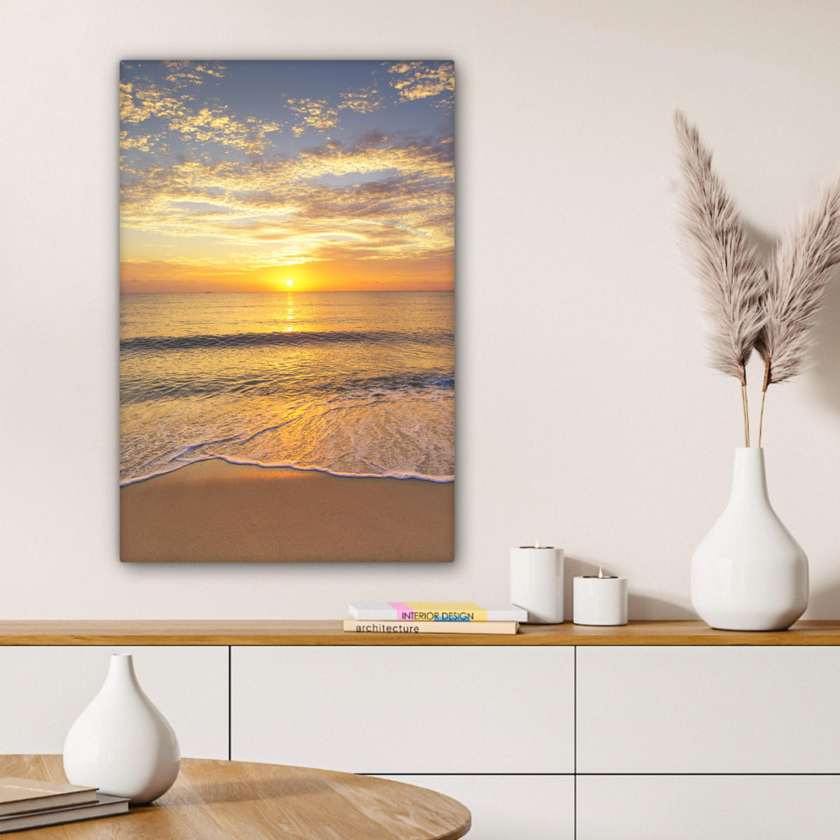 LEINWANDBILD Strand - Sonnenuntergang - Meer Wanddeko Schlafzimmer 60x90 cm - Gelb, Textil (60/90cm) - MuchoWow