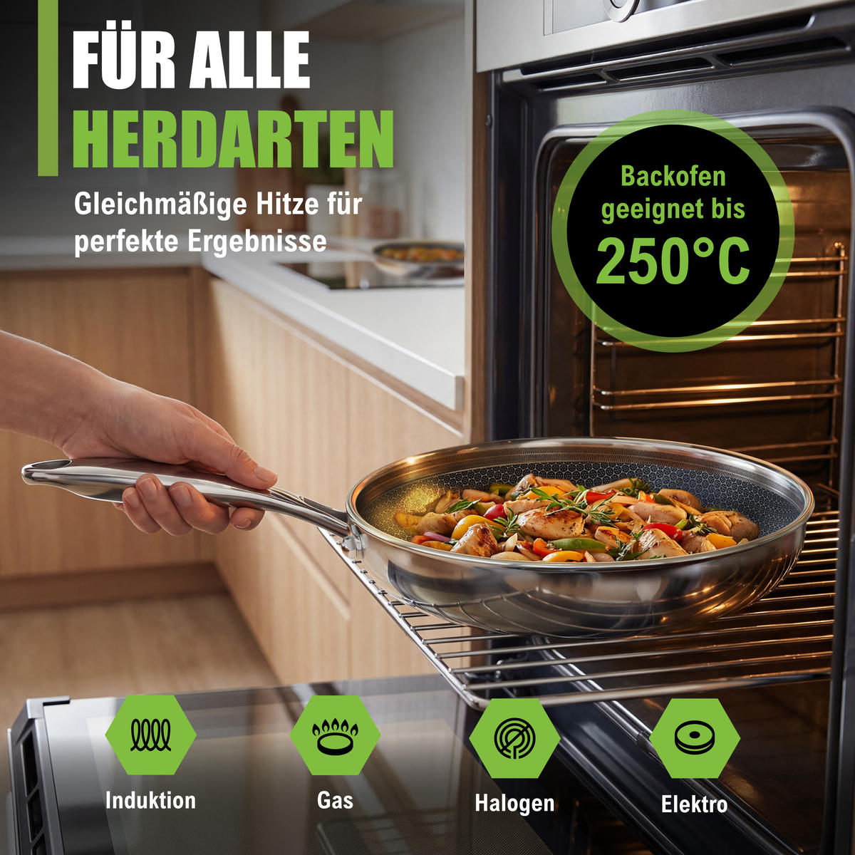 MORLEOS Keramikbratpfanne Wabenstruktur Antihaft Ø26 cm - Silberfarben, Metall (26cm) - Muvell