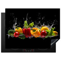 HERDABDECKPLATTE Paprika - Wasser - Gemüse - Schwarz 70x52 cm - Multicolor, Kunststoff (70/0.2/52cm) - MuchoWow