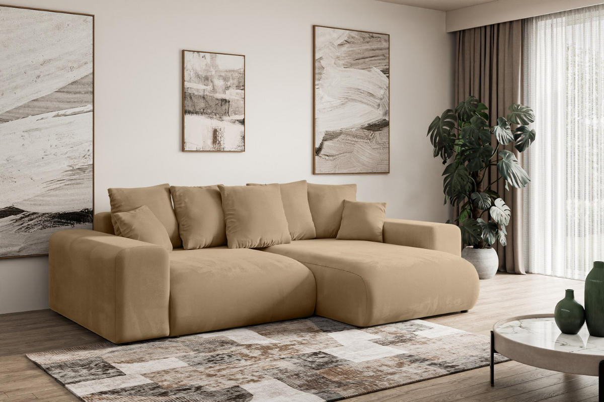 ECKSOFA Ottomane rechts ESKAR-L 266x176x84 Beige Velours - Beige/Schwarz, Holzwerkstoff/Kunststoff (176/266cm) - ALTDECOR