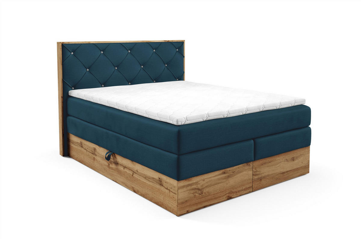BOXSPRINGBETT Navel - Blau, Holzwerkstoff/Textil (140/200cm) - Fun Möbel