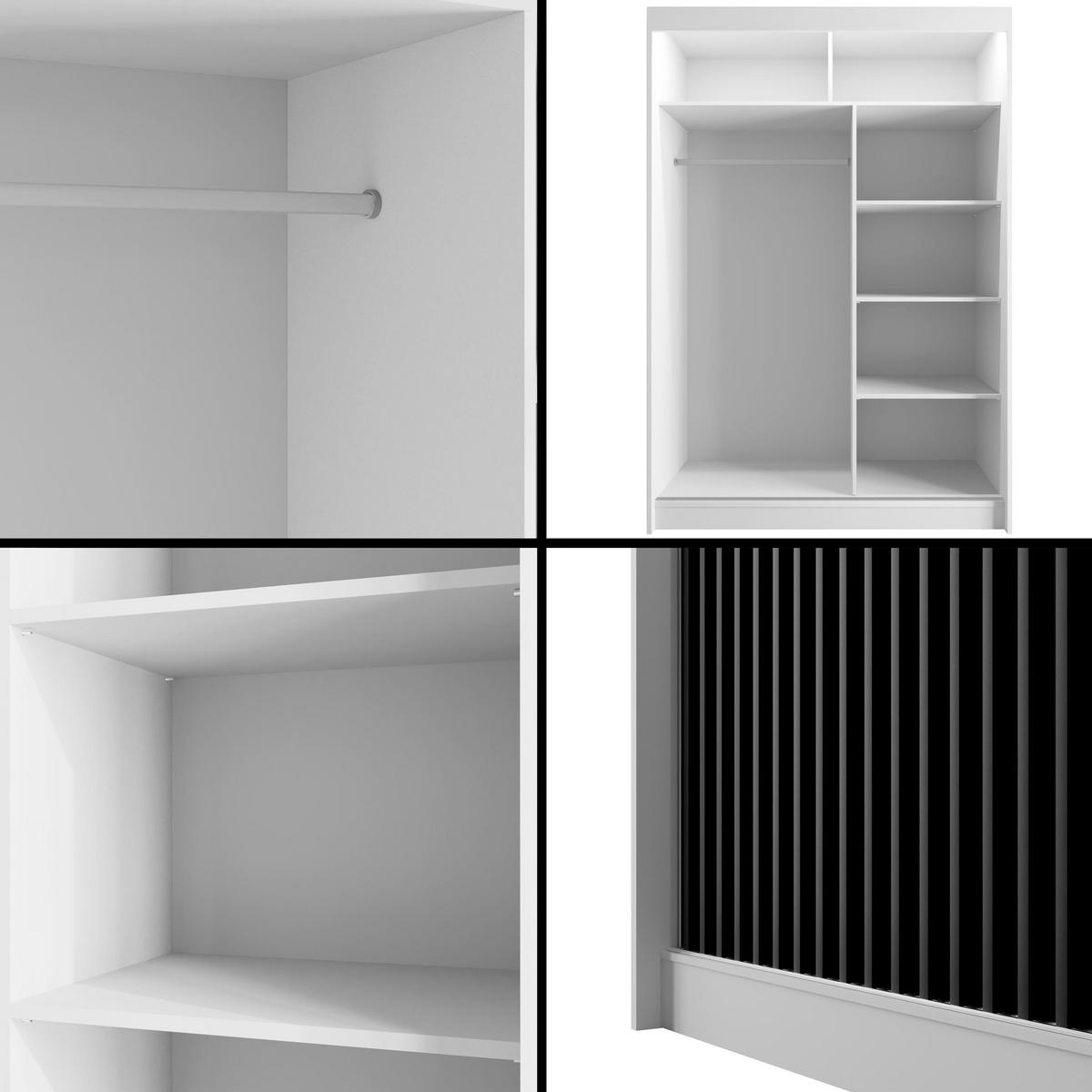 KLEIDERSCHRANK mit LED, Lamel-Schiebetüren VILANv2 - 120 cm Weiß + Lamelle schwarz - Schwarz/Weiß, Holzwerkstoff (120/215/61cm) - ALTDECOR